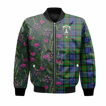 Paterson Family Crest Tartan Bomber Jacket Scottish Thistle Flower Pattern Half Style