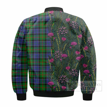 Paterson Family Crest Tartan Bomber Jacket Scottish Thistle Flower Pattern Half Style