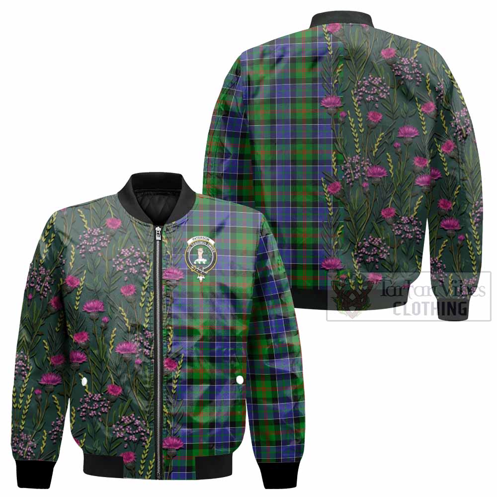 Paterson Family Crest Tartan Bomber Jacket Scottish Thistle Flower Pattern Half Style - Tartan Vibes Clothing