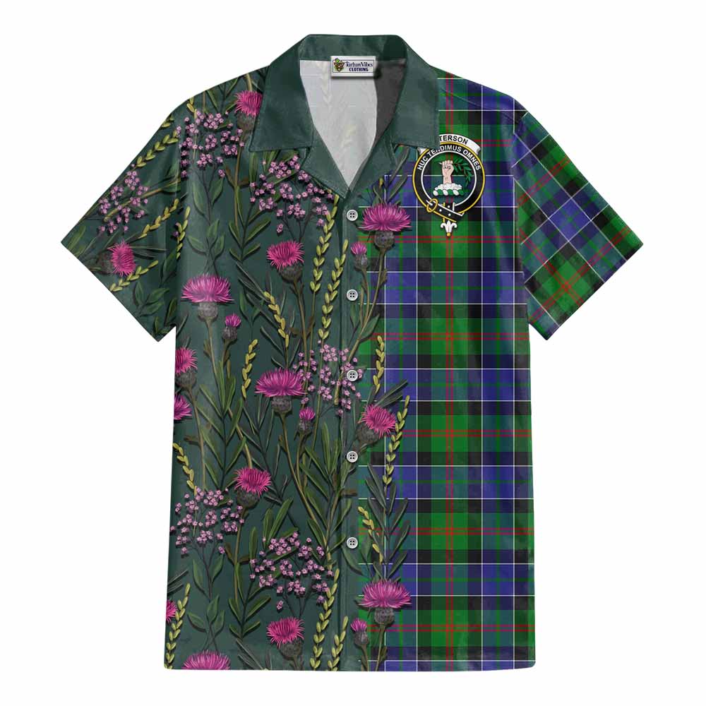 Paterson Family Crest Tartan Cotton Hawaiian Shirt Scottish Thistle Flower Pattern Half Style - Tartan Vibes Clothing