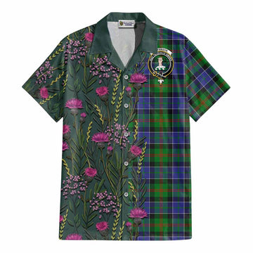 Paterson Family Crest Tartan Cotton Hawaiian Shirt Scottish Thistle Flower Pattern Half Style