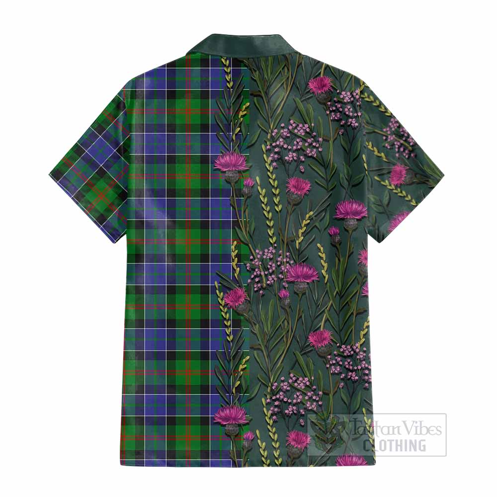 Paterson Family Crest Tartan Cotton Hawaiian Shirt Scottish Thistle Flower Pattern Half Style - Tartan Vibes Clothing