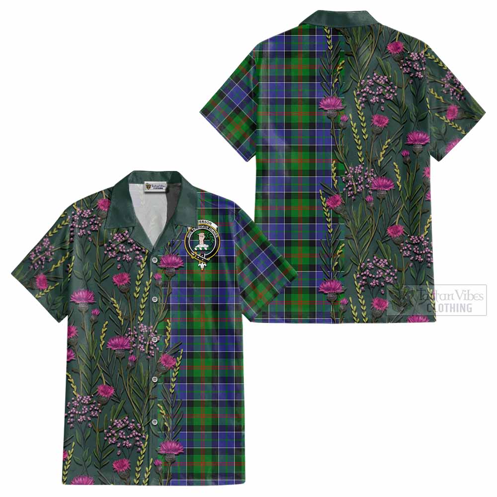 Paterson Family Crest Tartan Cotton Hawaiian Shirt Scottish Thistle Flower Pattern Half Style - Tartan Vibes Clothing