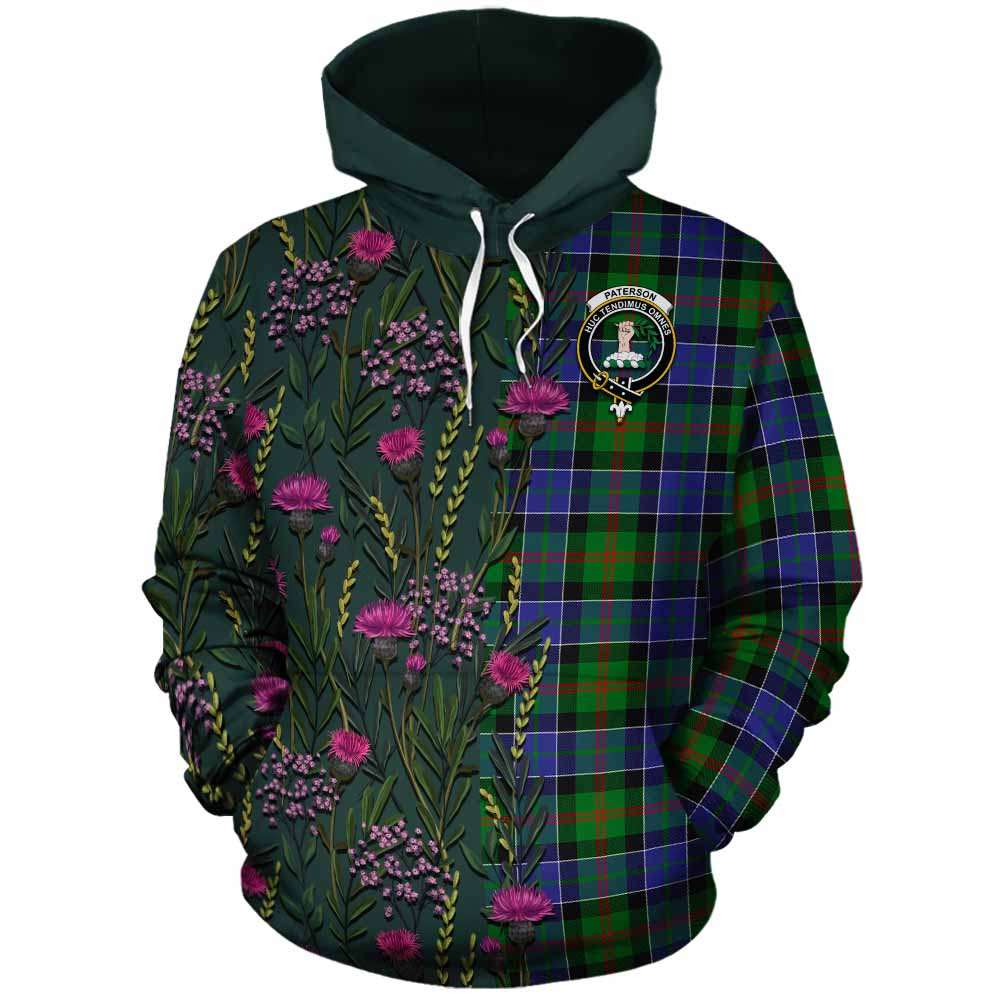 Paterson Family Crest Tartan Cotton Hoodie Scottish Thistle Flower Pattern Half Style - Tartan Vibes Clothing