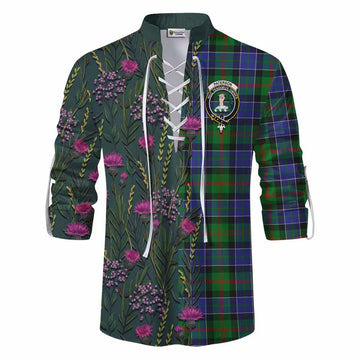 Paterson Family Crest Tartan Ghillie Shirt Scottish Thistle Flower Pattern Half Style
