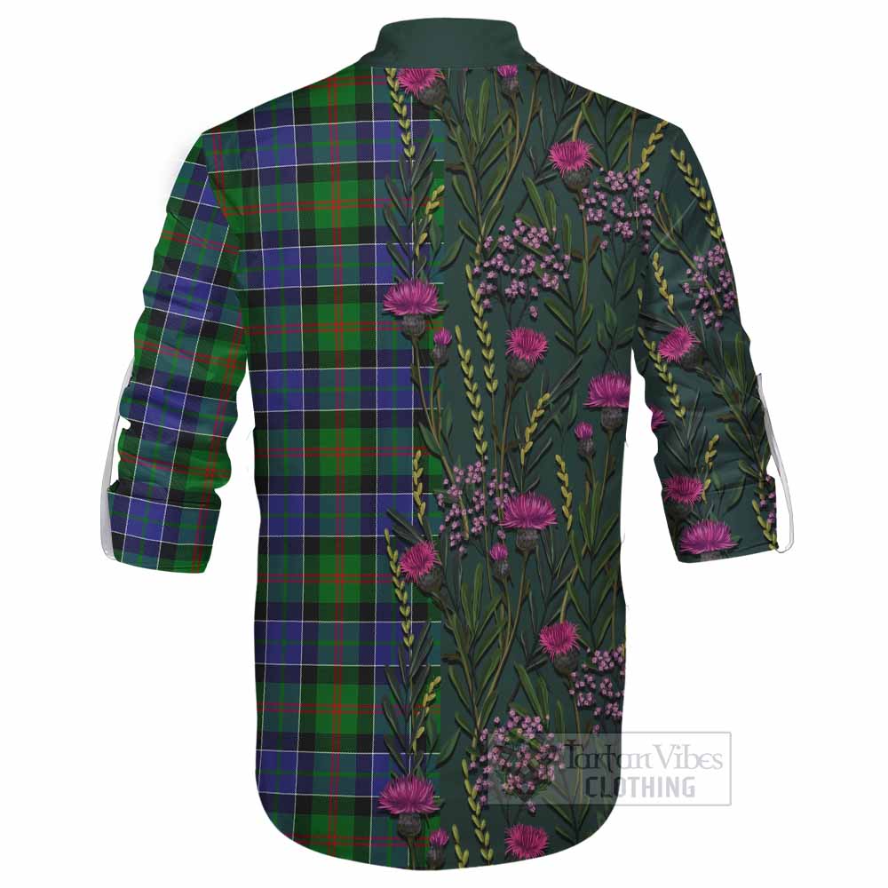 Paterson Family Crest Tartan Ghillie Shirt Scottish Thistle Flower Pattern Half Style - Tartan Vibes Clothing