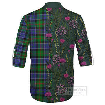 Paterson Family Crest Tartan Ghillie Shirt Scottish Thistle Flower Pattern Half Style