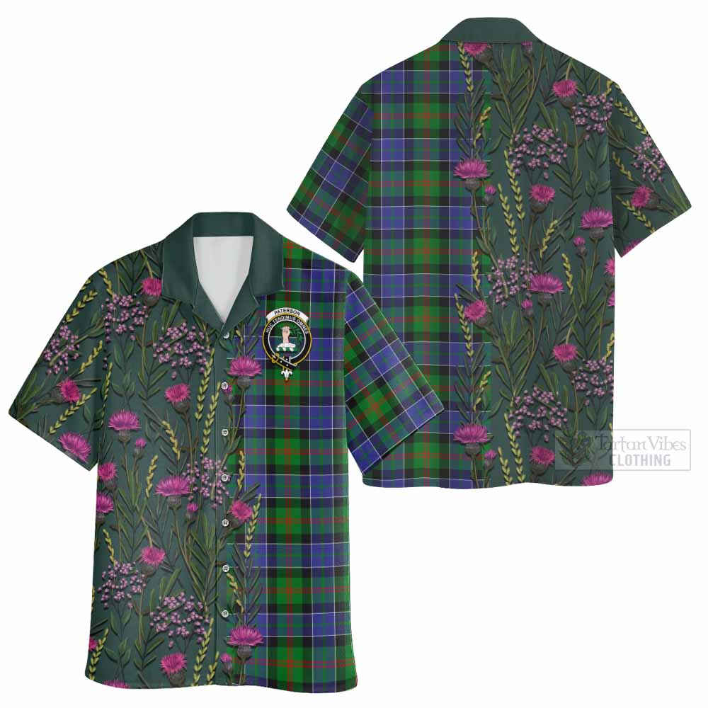 Paterson Family Crest Tartan Hawaiian Shirt Scottish Thistle Flower Pattern Half Style - Tartan Vibes Clothing