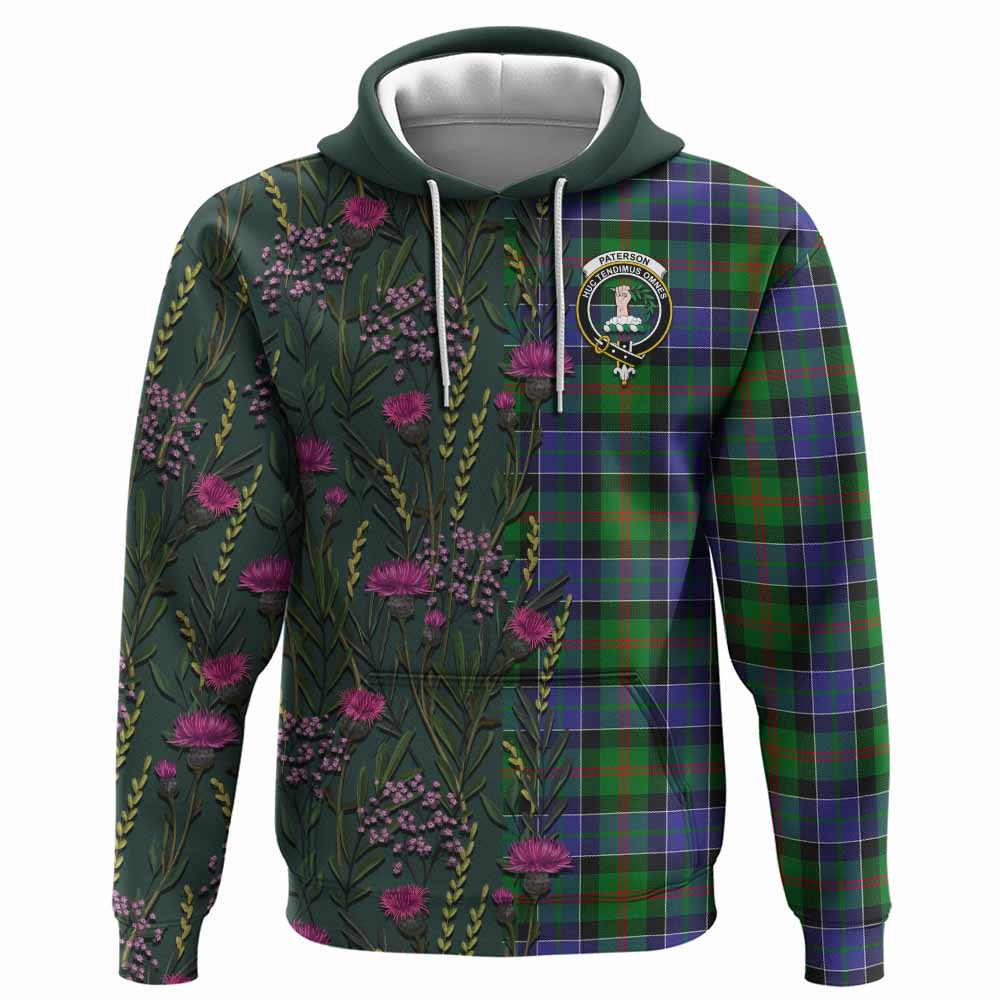 Paterson Family Crest Tartan Hoodie Scottish Thistle Flower Pattern Half Style - Tartan Vibes Clothing