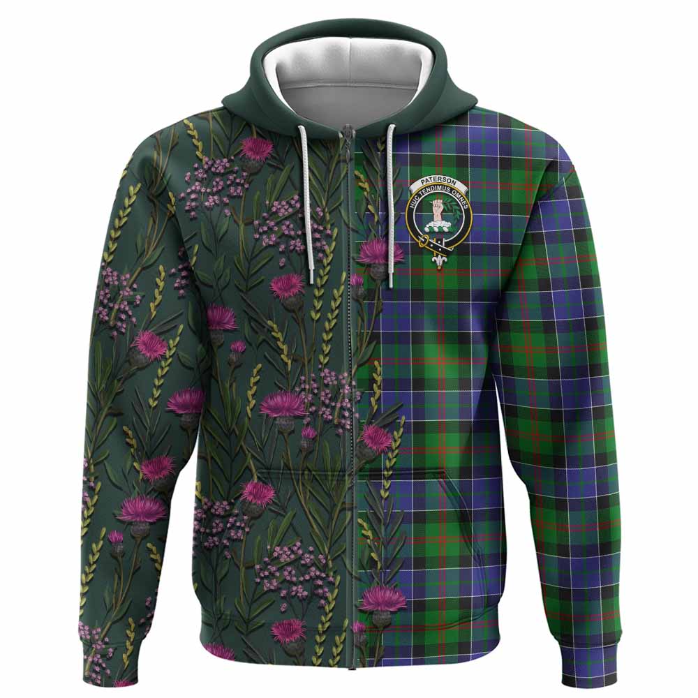 Paterson Family Crest Tartan Hoodie Scottish Thistle Flower Pattern Half Style - Tartan Vibes Clothing