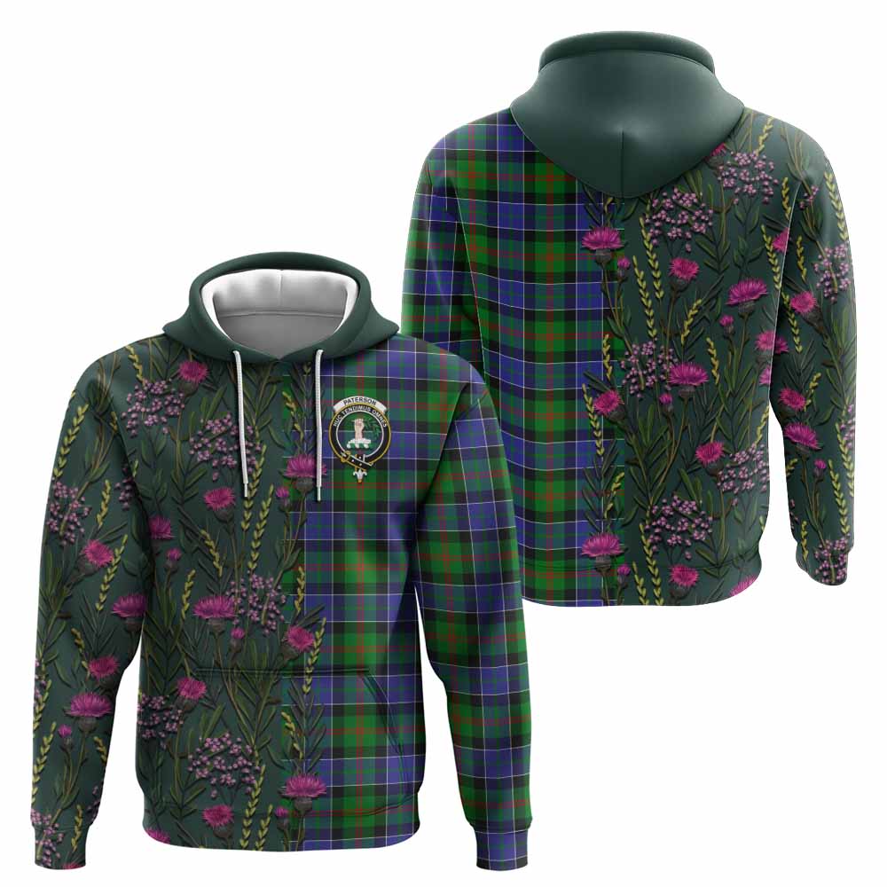 Paterson Family Crest Tartan Hoodie Scottish Thistle Flower Pattern Half Style - Tartan Vibes Clothing