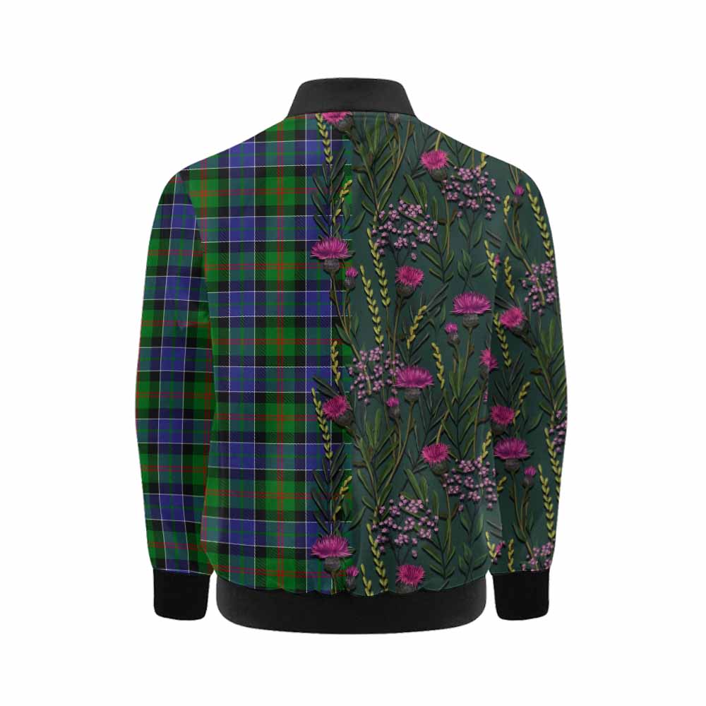 Paterson Family Crest Tartan Kid Bomber Jacket Scottish Thistle Flower Pattern Half Style - Tartan Vibes Clothing