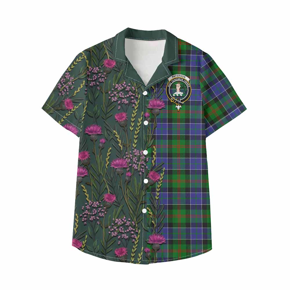 Paterson Family Crest Tartan Kid Hawaiian Shirt Scottish Thistle Flower Pattern Half Style - Tartan Vibes Clothing