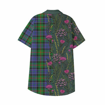 Paterson Family Crest Tartan Kid Hawaiian Shirt Scottish Thistle Flower Pattern Half Style