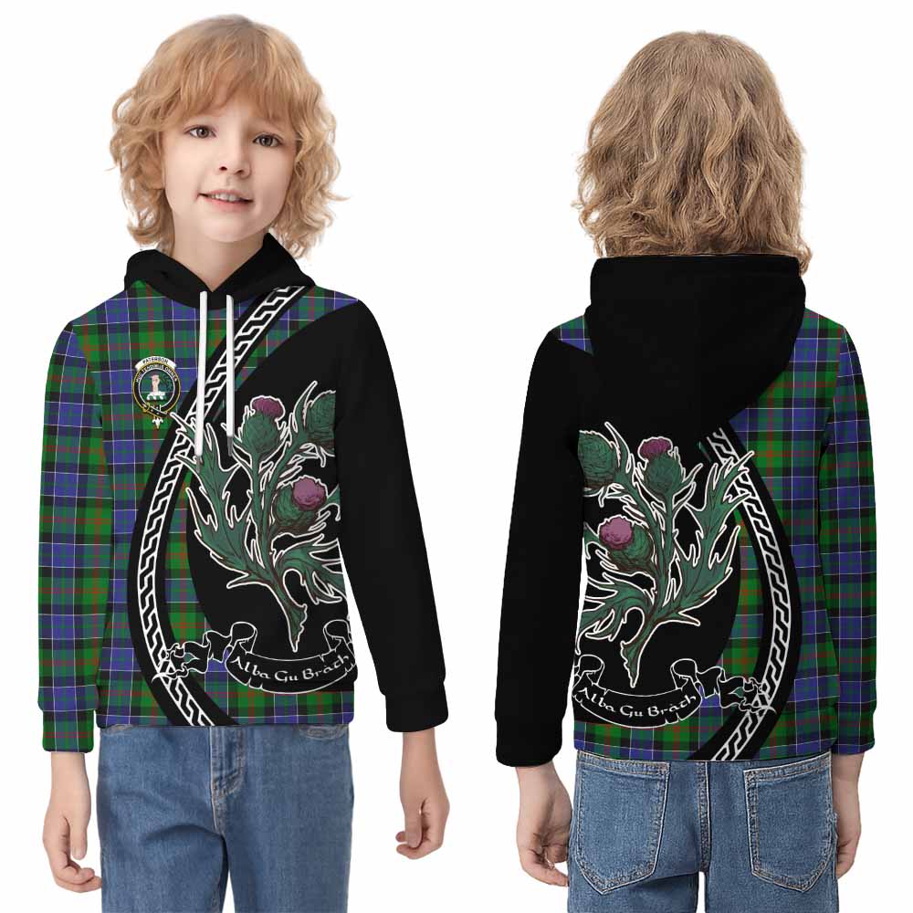 Paterson Family Crest Tartan Kid Hoodie Alba Thistle Inspired - Tartan Vibes Clothing
