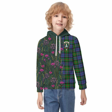 Paterson Family Crest Tartan Kid Hoodie Scottish Thistle Flower Pattern Half Style