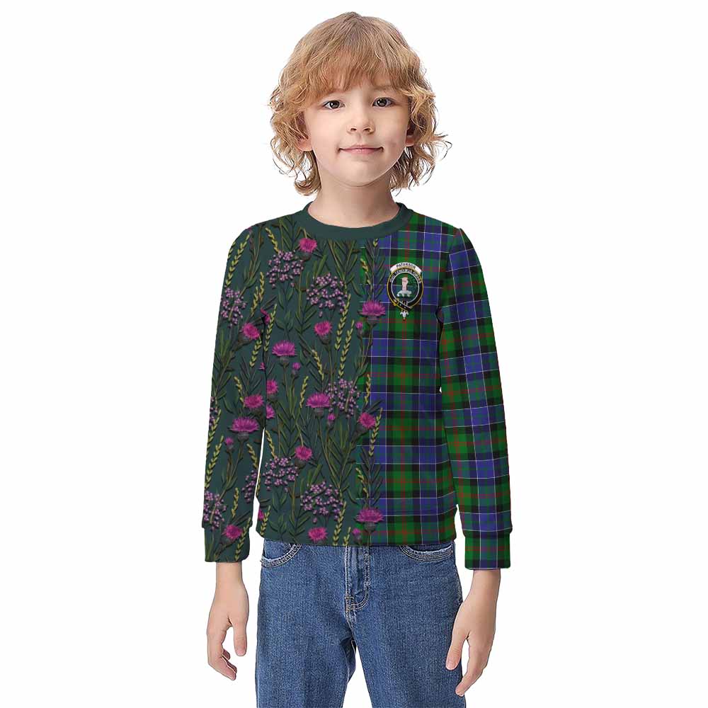 Paterson Family Crest Tartan Kid Knitted Sweatshirt Scottish Thistle Flower Pattern Half Style - Tartan Vibes Clothing