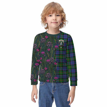 Paterson Family Crest Tartan Kid Knitted Sweatshirt Scottish Thistle Flower Pattern Half Style