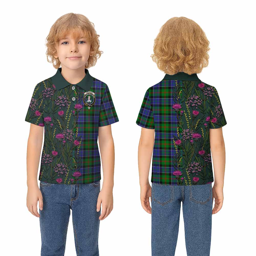 Paterson Family Crest Tartan Kid Polo Shirt Scottish Thistle Flower Pattern Half Style - Tartan Vibes Clothing
