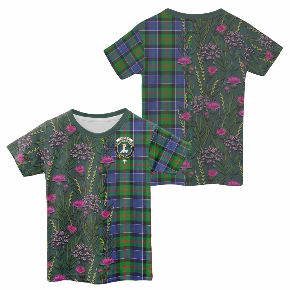 Paterson Family Crest Tartan Kid T-shirt Scottish Thistle Flower Pattern Half Style - Tartan Vibes Clothing