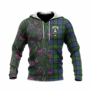 Paterson Family Crest Tartan Knitted Hoodie Scottish Thistle Flower Pattern Half Style