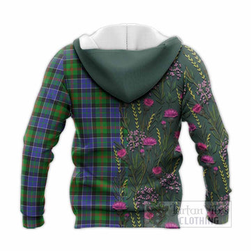 Paterson Family Crest Tartan Knitted Hoodie Scottish Thistle Flower Pattern Half Style
