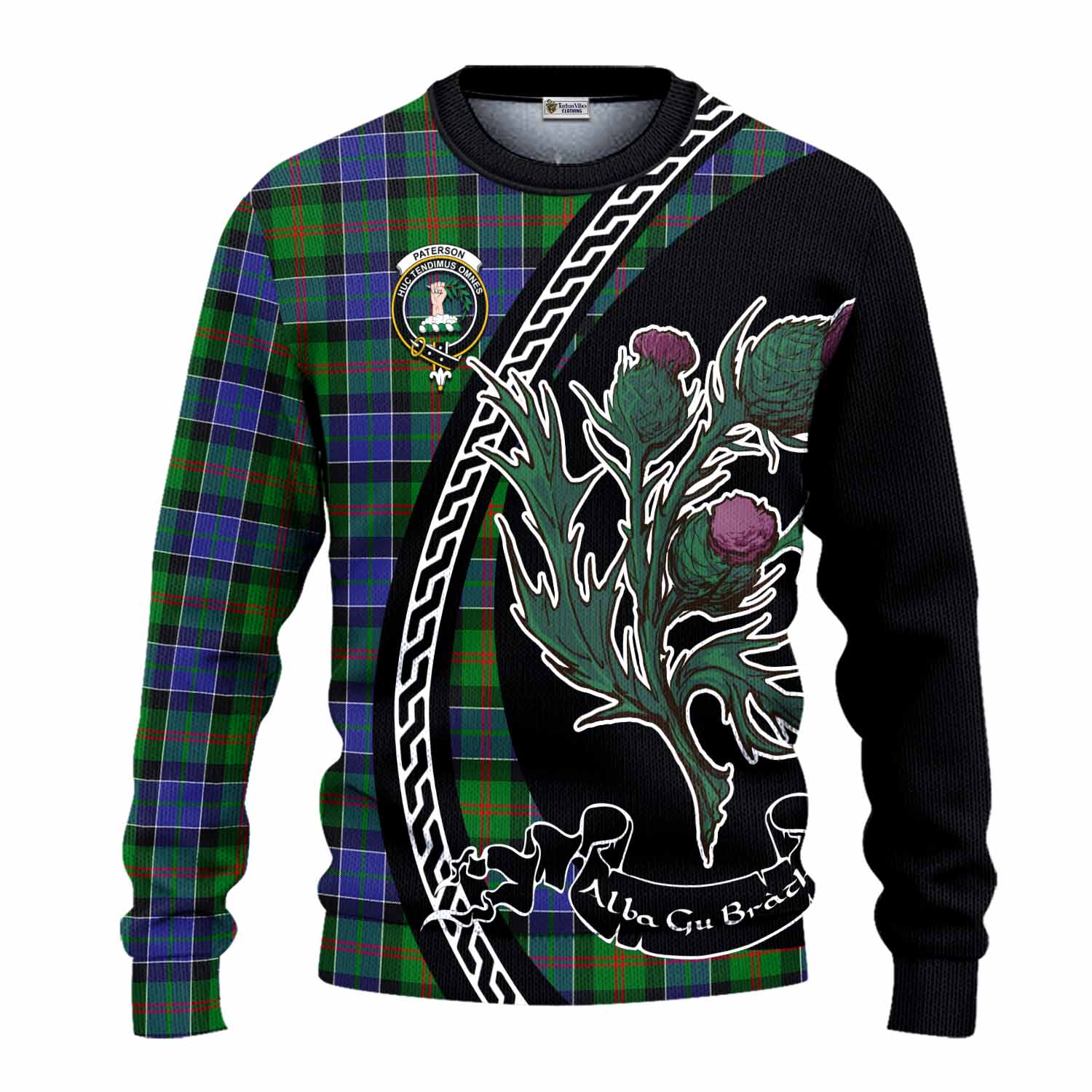 Paterson Family Crest Tartan Knitted Sweater Alba Thistle Inspired - Tartan Vibes Clothing