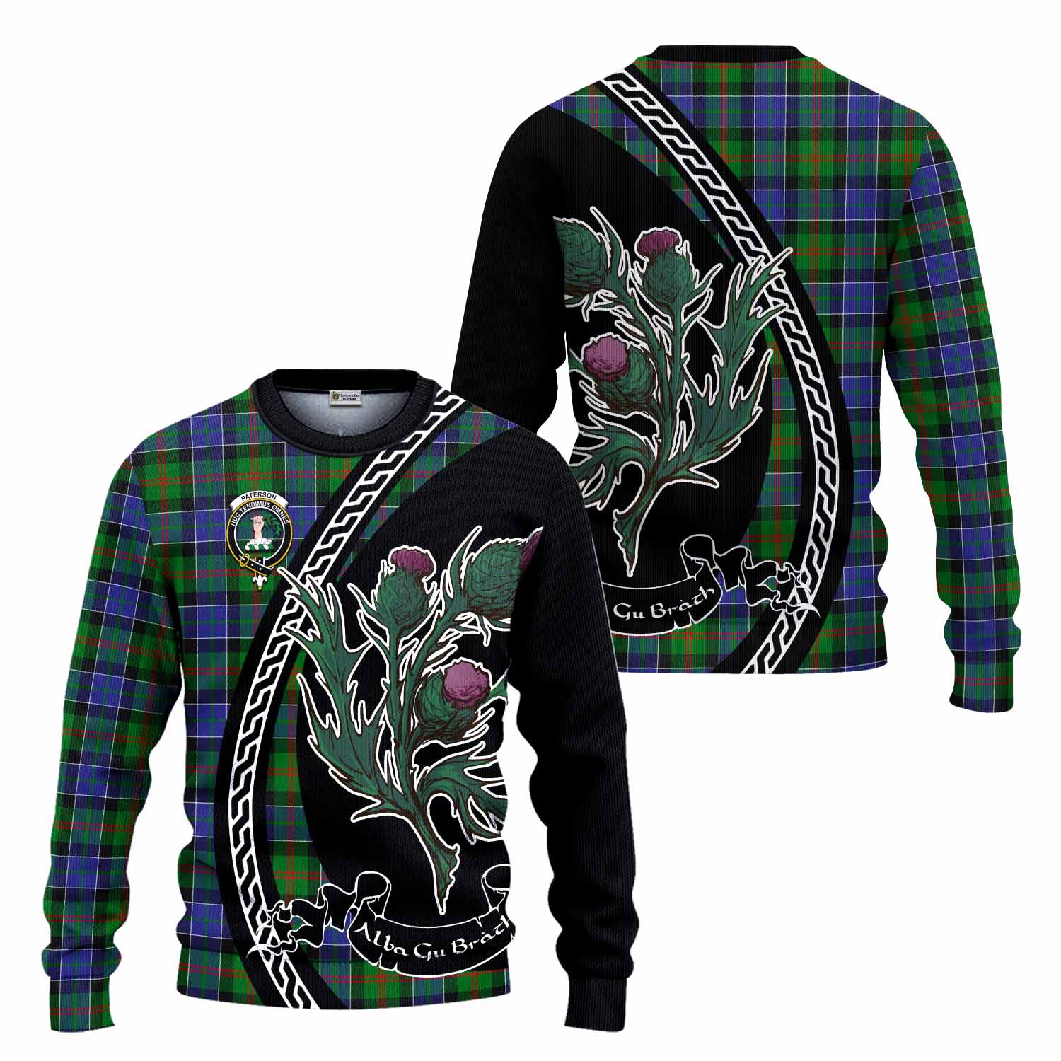 Paterson Family Crest Tartan Knitted Sweater Alba Thistle Inspired - Tartan Vibes Clothing