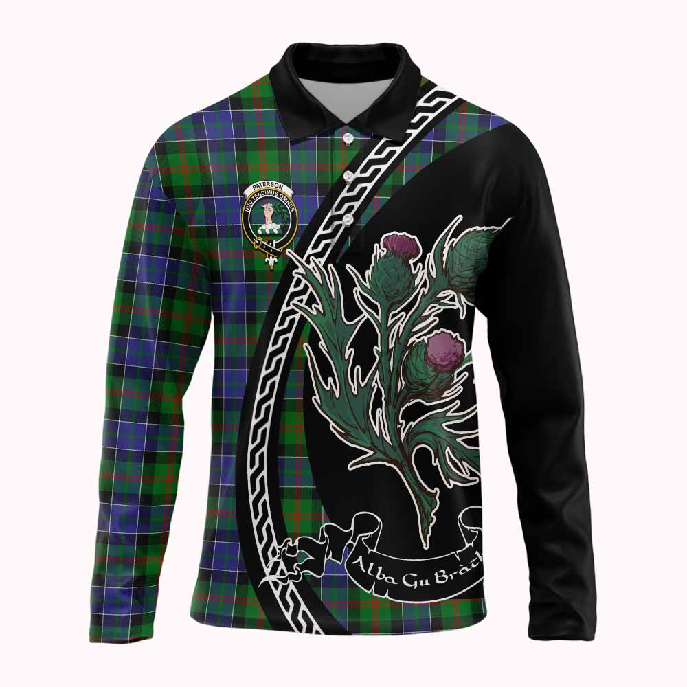 Paterson Family Crest Tartan Long Sleeve Polo Shirt Alba Thistle Inspired - Tartan Vibes Clothing