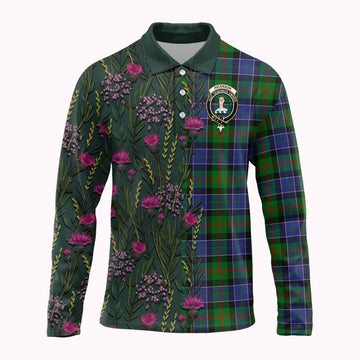 Paterson Family Crest Tartan Long Sleeve Polo Shirt Scottish Thistle Flower Pattern Half Style - Tartan Vibes Clothing