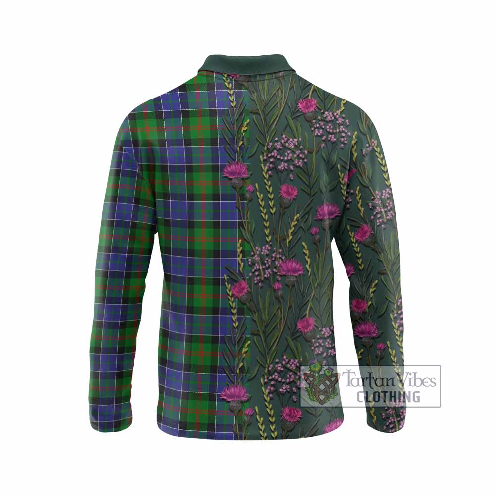 Paterson Family Crest Tartan Long Sleeve Polo Shirt Scottish Thistle Flower Pattern Half Style - Tartan Vibes Clothing