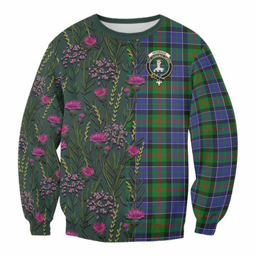 Paterson Family Crest Tartan Sweatshirt Scottish Thistle Flower Pattern Half Style