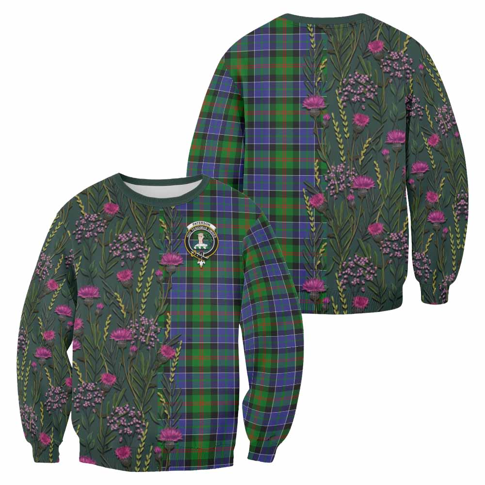 Paterson Family Crest Tartan Sweatshirt Scottish Thistle Flower Pattern Half Style - Tartan Vibes Clothing