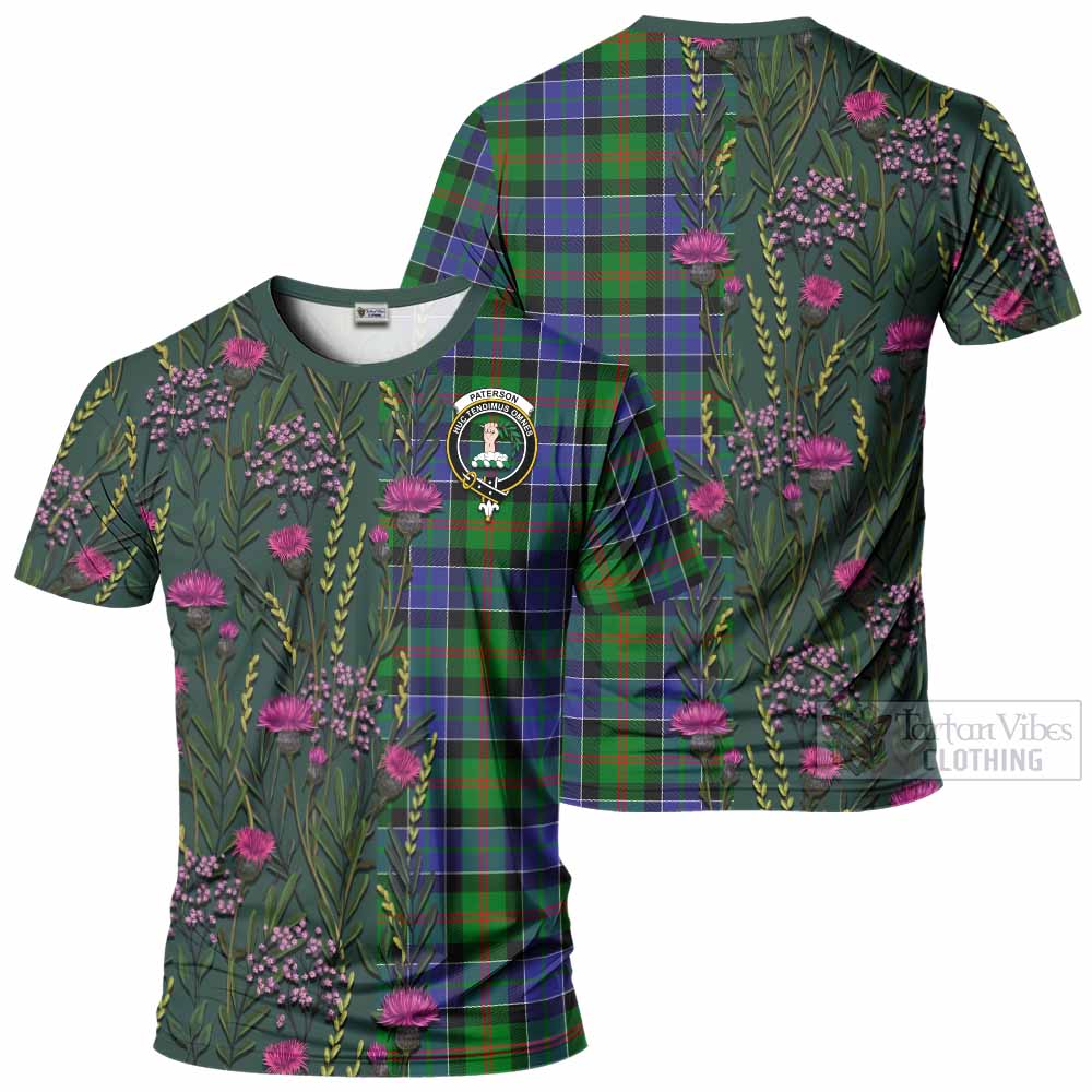 Paterson Family Crest Tartan T-Shirt Scottish Thistle Flower Pattern Half Style - Tartan Vibes Clothing