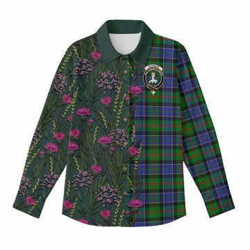 Paterson Family Crest Tartan Women Casual Shirt Scottish Thistle Flower Pattern Half Style - Tartan Vibes Clothing