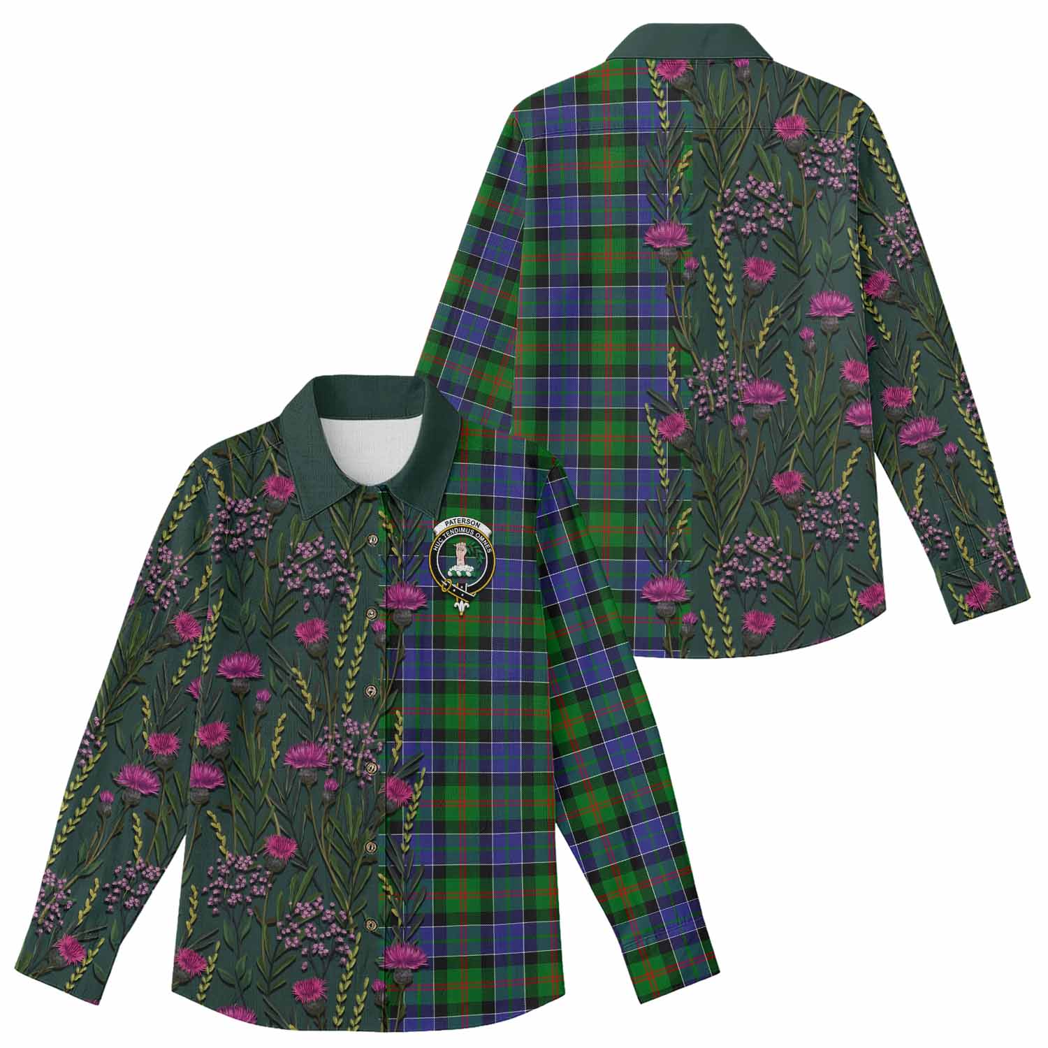 Paterson Family Crest Tartan Women Casual Shirt Scottish Thistle Flower Pattern Half Style - Tartan Vibes Clothing