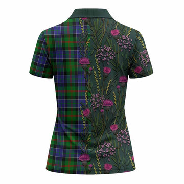 Paterson Family Crest Tartan Women Polo Shirt Scottish Thistle Flower Pattern Half Style