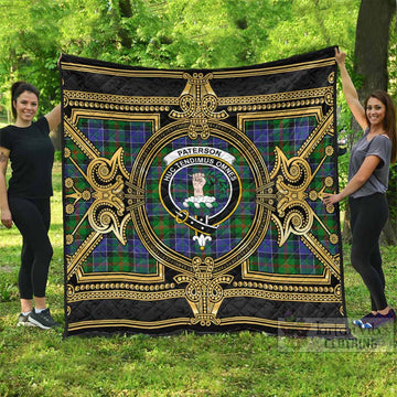 Paterson Scottish Tartan Crest Premium Quilt Royal Stylized