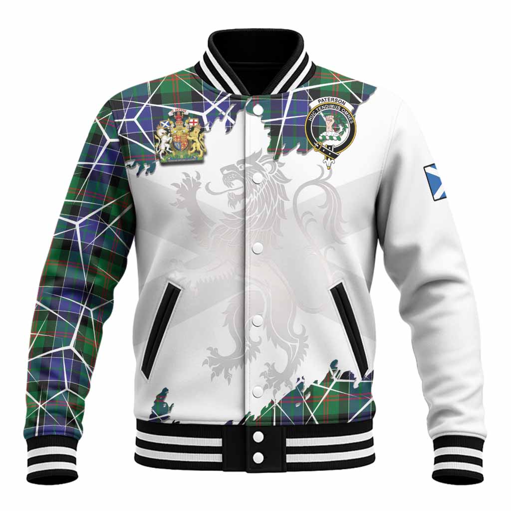 Paterson Tartan Baseball Jacket with Family Crest and Lion Rampant Grunge Style