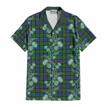 Paterson Tartan Cotton Hawaiian Shirt Seamless Scottish Thistle Flowers