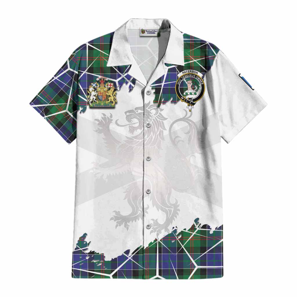 Paterson Tartan Cotton Hawaiian Shirt with Family Crest and Lion Rampant Grunge Style