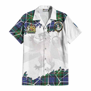 Paterson Tartan Cotton Hawaiian Shirt with Family Crest and Lion Rampant Grunge Style