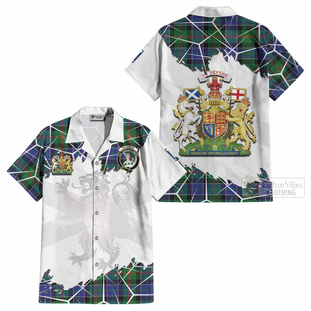 Paterson Tartan Cotton Hawaiian Shirt with Family Crest and Lion Rampant Grunge Style