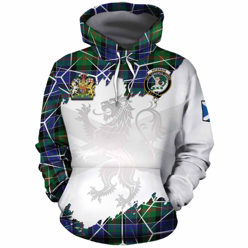 Paterson Tartan Cotton Hoodie with Family Crest and Lion Rampant Grunge Style