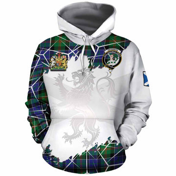 Paterson Tartan Cotton Hoodie with Family Crest and Lion Rampant Grunge Style