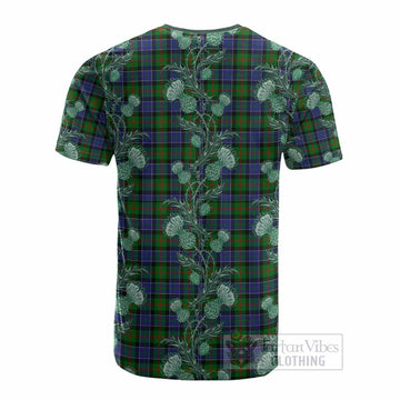 Paterson Tartan Cotton T-shirt Seamless Scottish Thistle Flowers