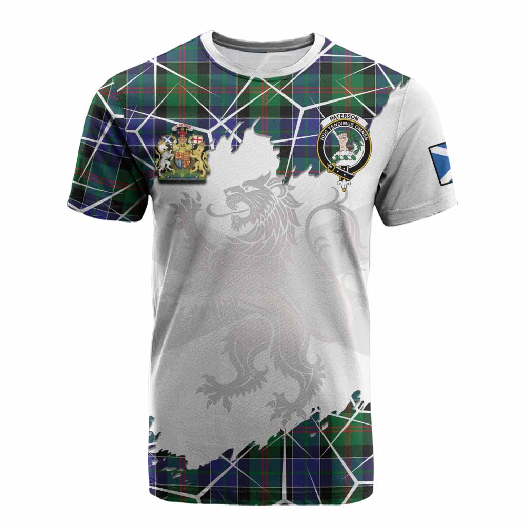 Paterson Tartan Cotton T-shirt with Family Crest and Lion Rampant Grunge Style