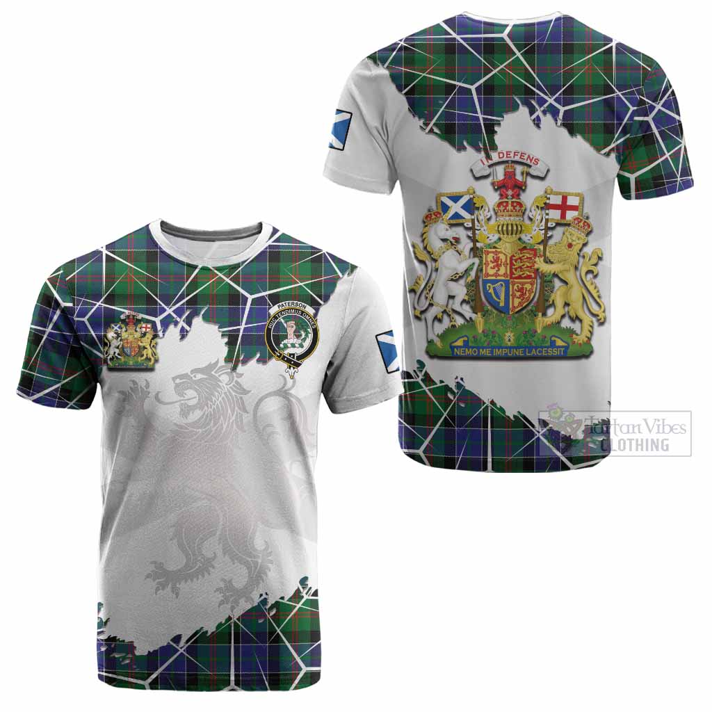 Paterson Tartan Cotton T-shirt with Family Crest and Lion Rampant Grunge Style