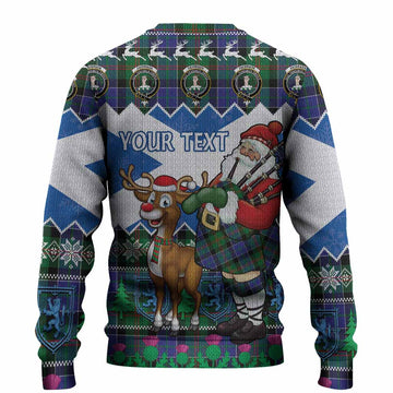 Paterson Tartan Crest Christmas Christmas Ugly Sweater Scotland Santa With Bagpipes Cute Reindeer