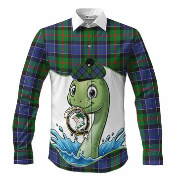 Paterson Tartan Crest Cute Nessie Long Sleeve Button Shirts Scottish Loch Ness Monster